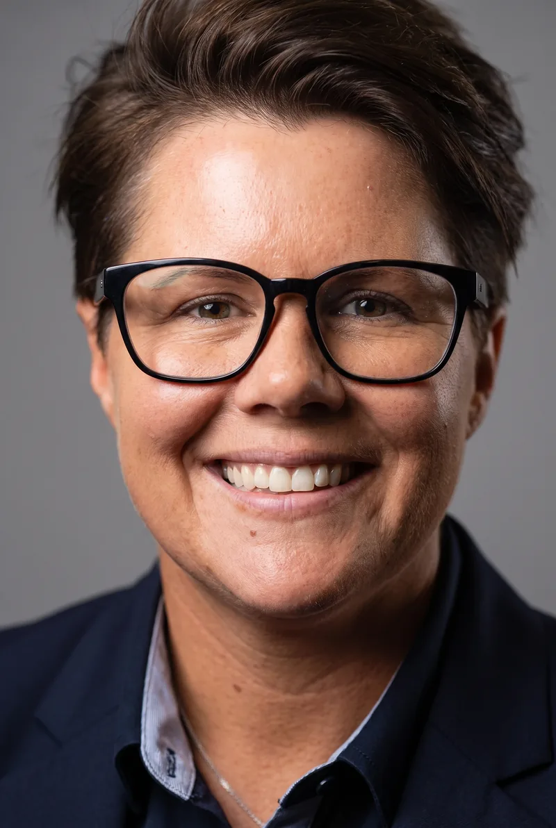 AI-generated portrait of Bec Goddard OAM, keynote speaker