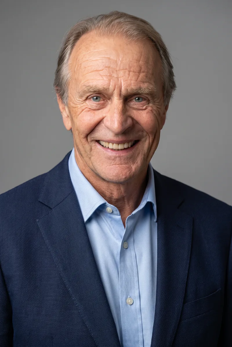 AI-generated portrait of Graham Cornes OAM, keynote speaker